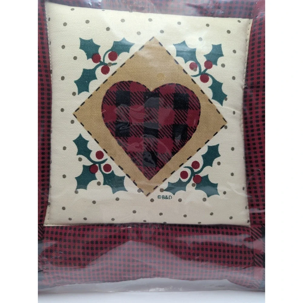 Cranberry Hotpad Quilted‎ Heart Buffalo Plaid Christmas Kitchen Decor Hanging